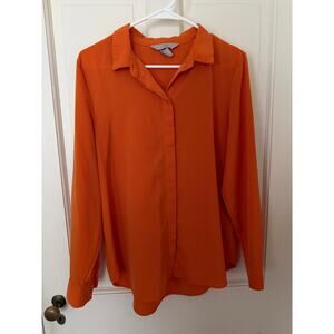H&M Orange Long Sleeve Blouse with Hidden Buttons - Size 10